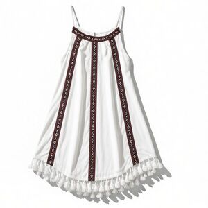 H&M Coachella size 2 ivory sleeveless camisole top ethnic detail pom pom fringe